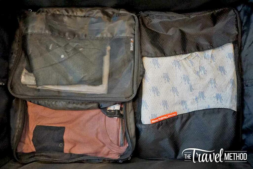 Using packing cubes to divide everything into sections