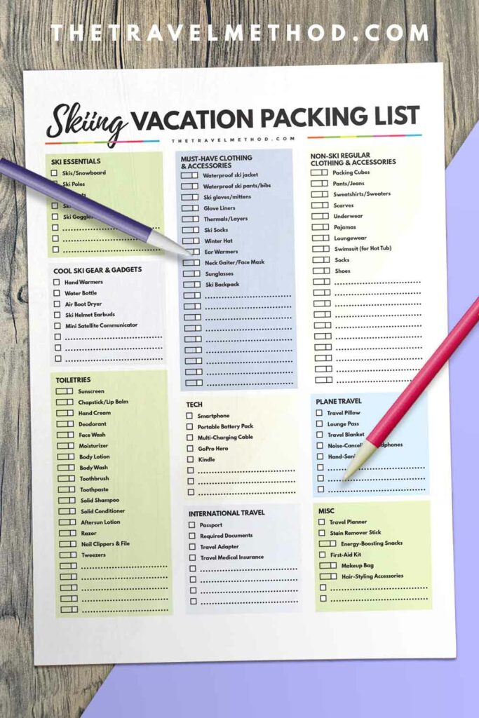 Skiing Vacation Packing List (Checklist PDF Mockup)